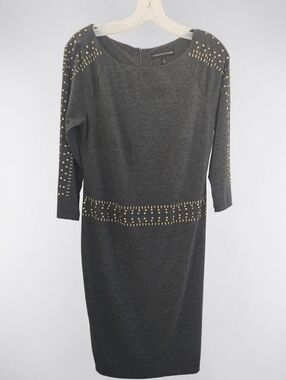 Chris McLaughlin Gray Midi Dress with Gold Stud Accents